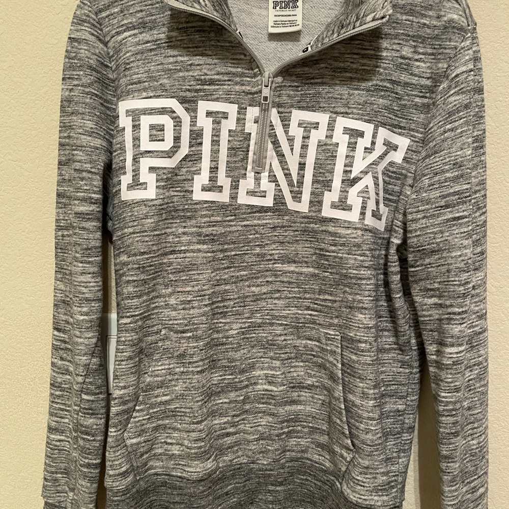 Pink grey sweatshirt with half zipper